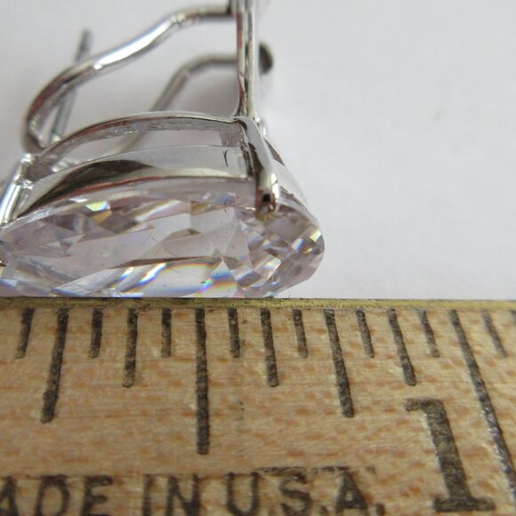 Pear Shape Faceted Crystal Rhinestone Stud Lever Back Earrings Silver Tone - Picture 9 of 11